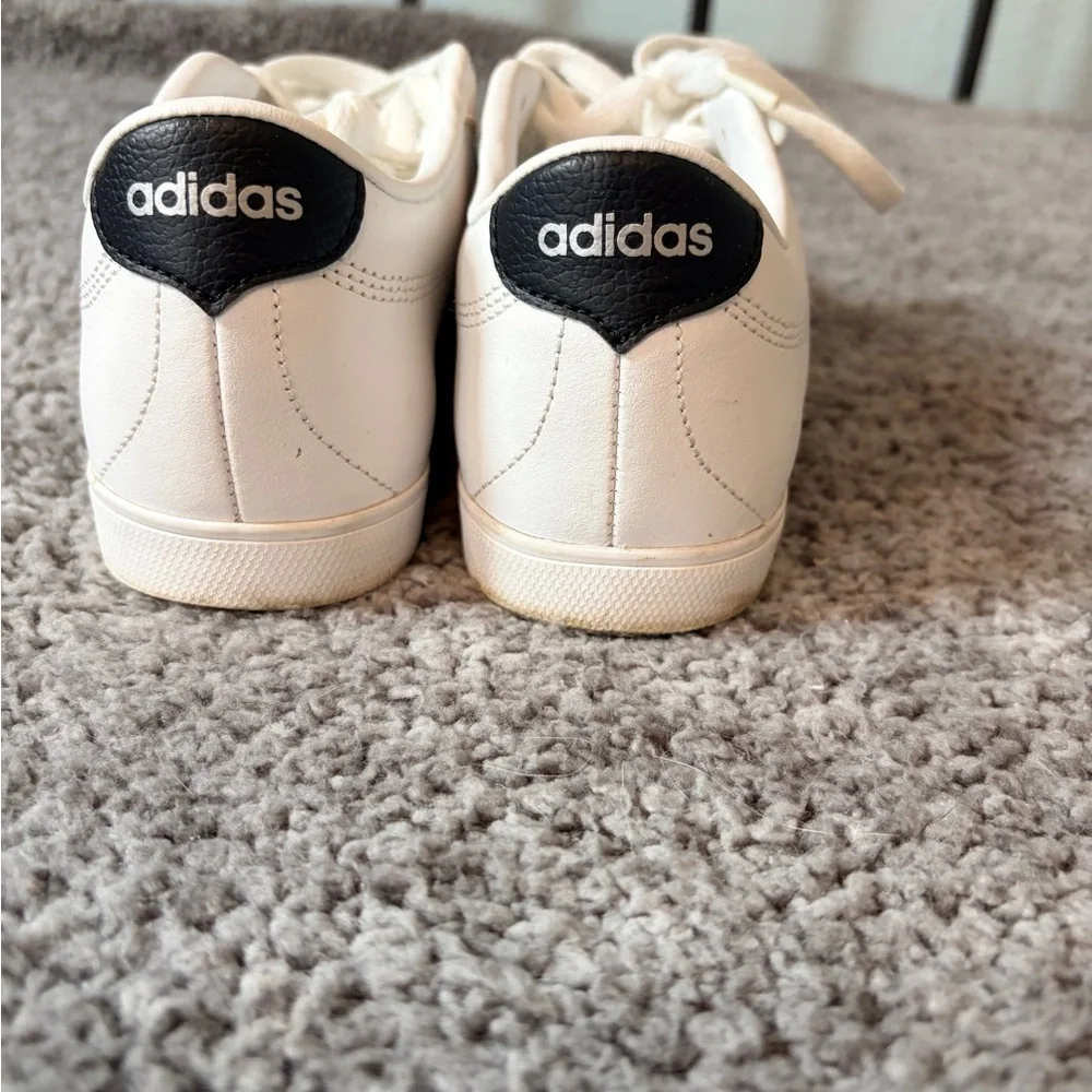 Adidas Neo Leather White w/Black Stripe Sneakers Womens 8 - Picture 3 of 9